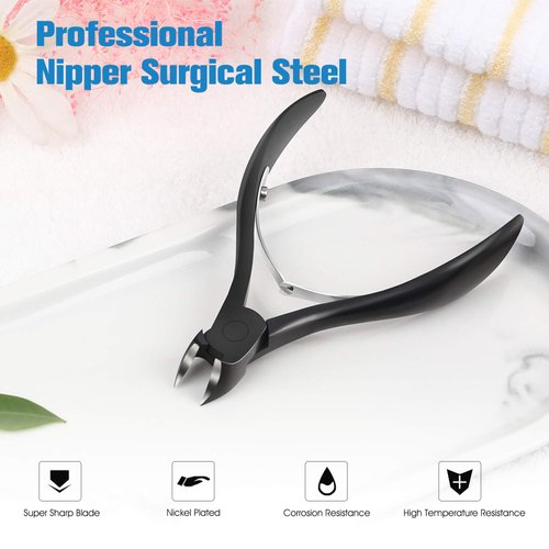 FERYES Precision Toenail Clipper for Thick or Ingrown Toenails, 4R13 Stainless Steel Nail Cutter, Manicure Pedicure Clipper - BLACK