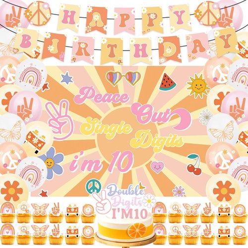 10th Birthday Decorations for Girl - Peace Out Single Digits Party Decor, Double Digits Birthday Girl Party Supplies
