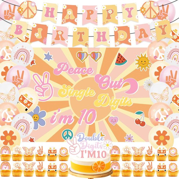 10th Birthday Decorations for Girl - Peace Out Single Digits Party Decor, Double Digits Birthday Girl Party Supplies
