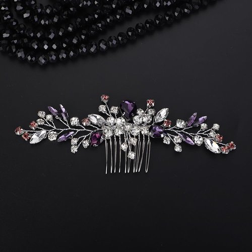 Teyglen Bride Crystal Wedding Hair Comb Purple Rhinestone Bridal Side Comb Wedding Hair Accessories Teardrop Purple Crystal Hair Piece Headpiece for Women Bride Girls (Purple)