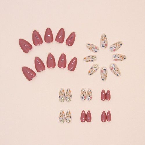 Flower Press on Nails Short Almond Fall Nails Press ons Short Fake Nails with Floral Design Glue on Nails Glossy Floral False Nails Reusable Full Cover Acrylic Stick on Nails for Women Girls 30 Pcs