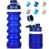 Anntrue Collapsible Water Bottle Food-Grade Silicone Portable Leak Proof Travel Water Bottle, 18oz(Navy Blue)
