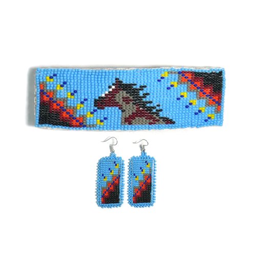 Beaded Hair Clips Native American Style Handmade Collection (Horse (Skyblue))