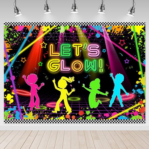 Mocsicka Glow Neon Backdrop 7x5ft Let's Glow Background Dancing Glow Party Themed Backdrop Neon Birthday Party Supplies Background Picture of Party Decoration