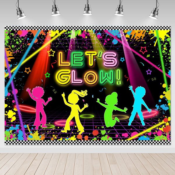 Mocsicka Glow Neon Backdrop 7x5ft Let's Glow Background Dancing Glow Party Themed Backdrop Neon Birthday Party Supplies Background Picture of Party Decoration