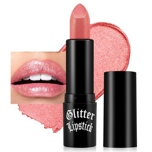 Boobeen Glitter Shine Lipstick for Women with Metallic, Matte Shimmer Lip Balm Sparkling Lip Color Long Lasting Highly Pigmented Gives Metallic Finish Lip Makeup, Non-Stick Cup
