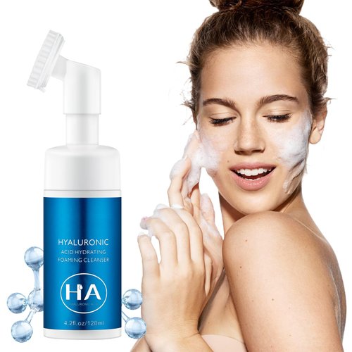 BYOTOUTY Hyaluronic Acid Foaming Face Wash, Deep Cleansing Facial Cleanser With Brush, Moisturizing & Non-Irritating Control Pore Cleaner, Gentle Cleansing Exfoliating for Women Men All Skin 120ml