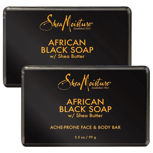 SheaMoisture African Black Soap with Shea Butter, Skin Care, Acne Prone Skin, African Black Soap Face Wash, Shea Moisture Soap, Authentic African Black Soap Bar for Face and Body (2 Pack – 3.5 Oz Ea)