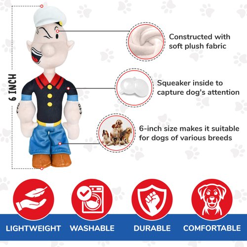 Multipet Popeye Dog Toy Small 6" | Popeye The Sailor Dog Toy 6" | Popeye Dog Toy | Officially Licensed