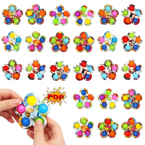 SoulLife 24 Pack Press Bubble Fidget Spinners Toys, Pop Sensory Popper Fidget Spinners Toys Bulk, Birthday Return Gifts Party Favors Student Gift Classroom Prize Stocking Stuffersfor Kids