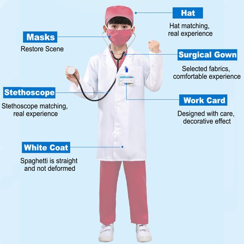 LISUNLI Doctor Costume for Kids Doctor Lab Coat for Kids Real Stethoscope, Halloween Doctor Lab Costumes for Kids 3-4 Years