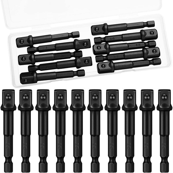 Impact Adapter Square Socket Bit Adapter Hex Impact Socket for Drills, Extension Socket Driver Bits Impact Socket Adapter for Automotive DIY (3/8 Inch Square Tip, Black)