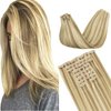 GOO GOO Clip in Hair Extensions Real Human Hair, 20inch 130g 9Pcs, 16/22 Light Blonde Highlighted Golden Blonde, Remy Human Hair Extensions Clip ins for Women, Natural Human Hair