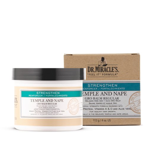 Dr. Miracle's Temple and Nape Gro Balm - For Healthy Hair Growth, Contains Wheat Protein, Aloe, Vitamin A, Vitamin D, Strengthens, Promotes Growth, 4 oz