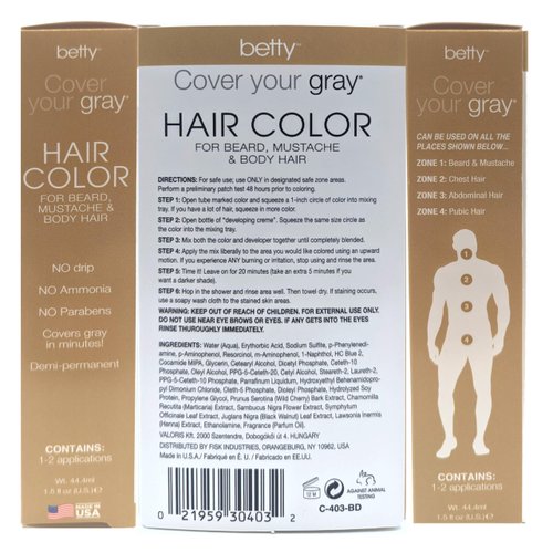Betty Cover Your Gray Mens Hair Color for Beard, Mustache & Body Hair - Blonde