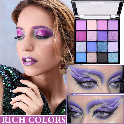 DuoZeng 16 Colors Glitter Purple Eyeshadow Palette,Shimmer Matte Eyeshadow Makeup Palette Pallet Highly Pigmented Waterproof Smokey Powder Pressed Blue Eye Shadow Palette