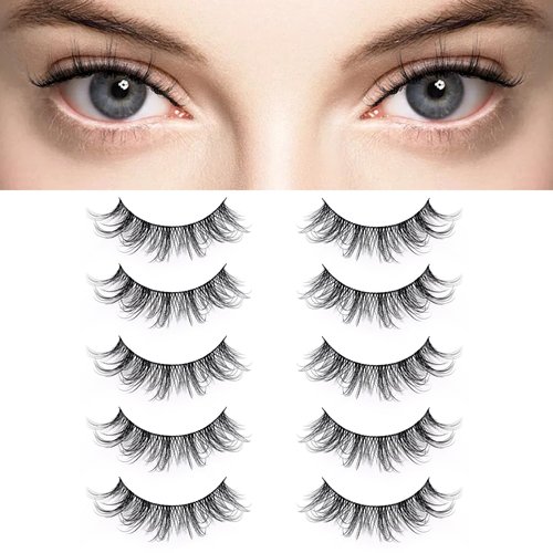 Natural Manga Lashes Wispy 3D Fluffy Invisible Thin Band Lashes, D Curl Wispy Anime Lashes Lightweight Spiky False Eyelashes (Manga-Thin Band)