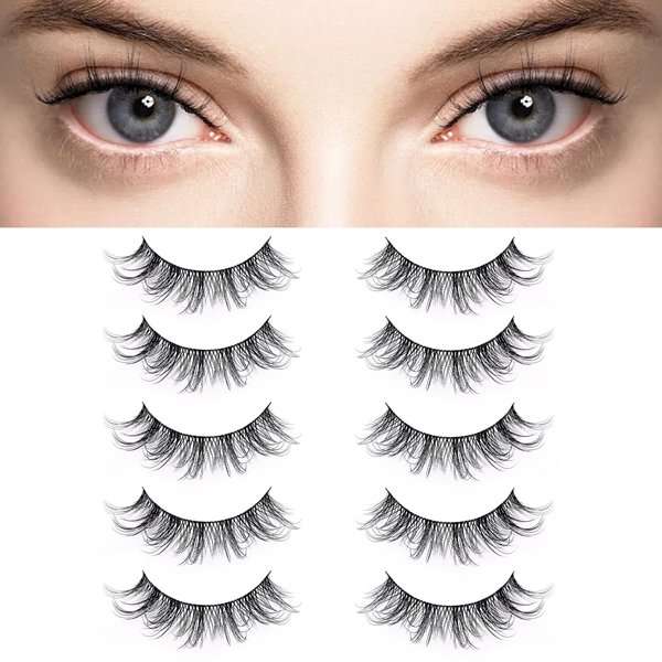 Natural Manga Lashes Wispy 3D Fluffy Invisible Thin Band Lashes, D Curl Wispy Anime Lashes Lightweight Spiky False Eyelashes (Manga-Thin Band)