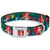 Buckle-Down Seatbelt Buckle Dog Collar - Ariel Poses w/Flounder Green/Blue Fade - 1" Wide - Fits 9-15" Neck - Small