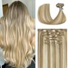 Ukira Blonde Clip in Hair Extensions Real Human Hair, 18 Inch 70g 7pcs Balayage Hair Extensions Mixed Bleach Blonde Ntural Straight Blonde Remy Human Hair Extensions Clip ins for Women