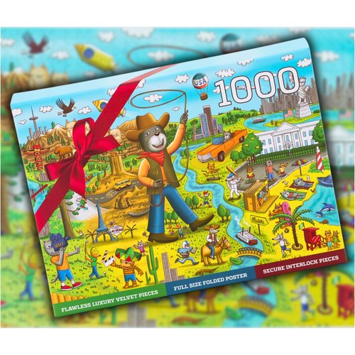 Pawsome America by Gerjato | 1000 Piece Puzzle for Adults, Family and Kids – 20x30 Inch HD Puzzles for Adults 1000 Pieces with a Silky Matte Finish | Fun Unique USA Puzzle Gift Box with 1:1 Poster