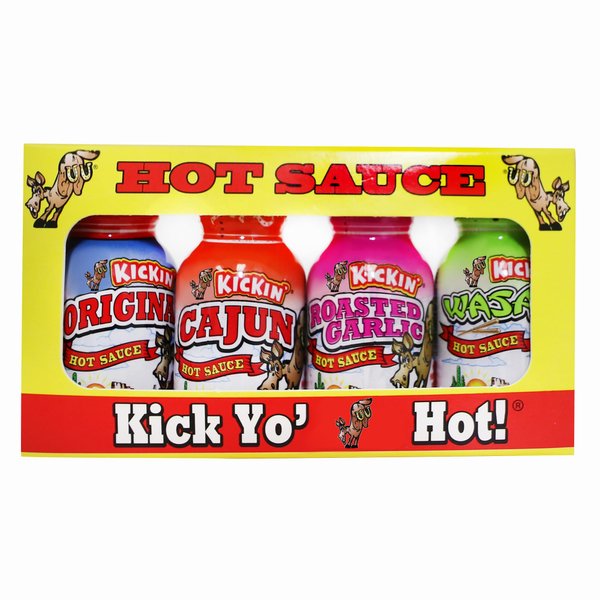 KICKIN' Premium Hot Sauce Bottles Gourmet Gift Set Travel Size – .75 oz. 4 Pack - Try if you dare! – Perfect Gourmet Christmas Gifts for the Hot Sauce Fan