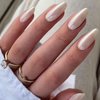 GLAMERMAID Chrome Press On Nails Medium Almond- White Handmade Metal Gel Fake Nails Stiletto, Glitter Glazed Donut False Nail Oval, Glossy Natural Reusable Acrylic Stick Glue on Nails Kit for Women