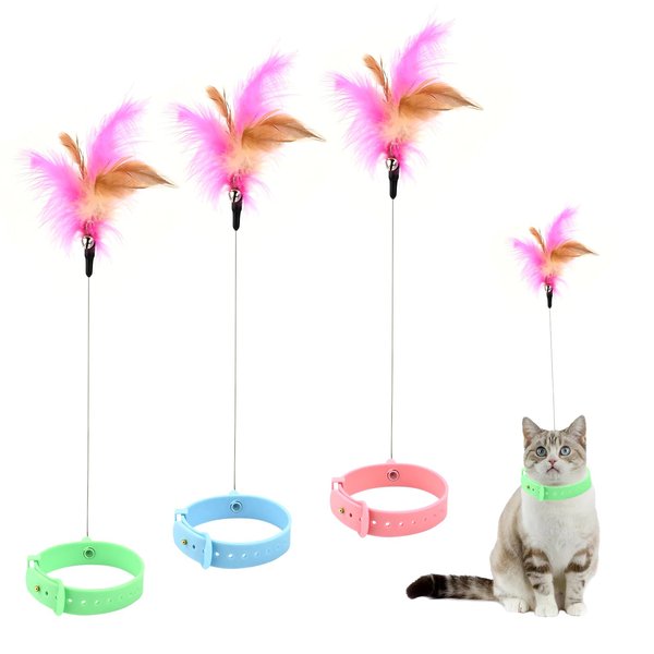 Bekecidi 3PCS Cat Collar Teasing Wand, Cat Collar Toys, Silicone Adjustable Cat Feather Collar Toys with Bell Cat Interactive Teaser Toys for Indoor Cat Kittens Playing Exercise