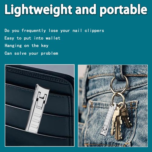 XGIZMOO Nail Clippers for Natural Finger Nails Ultra Thin Mini Travel Portable Folding Wide Jaw Cutter with Glass Nail File Curved Trimmer for Fingernail Toenail, with Keychain(X021DB-S)