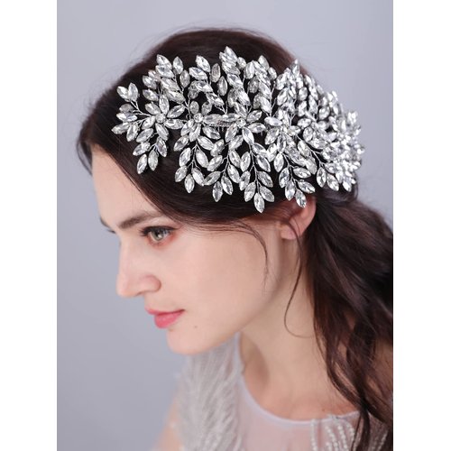 JWICOS Crystal Bride Wedding Hair Comg Bridal Hair Comb Hair Clip Flower Wedding Hair Accessories for Women and Girls (Silver)