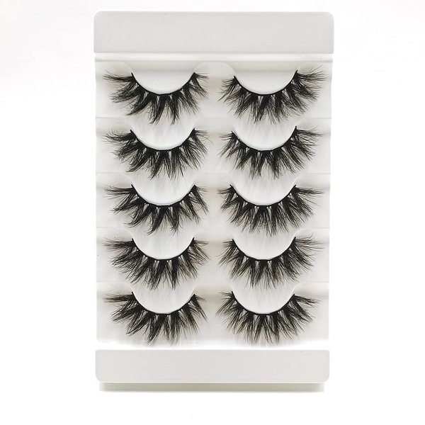 False Mink Lashes Curled 6D 15mm Fake Eye Lashes Wispy Lashes Natural Eyelash Soft Five Pairs (15mm LS04)