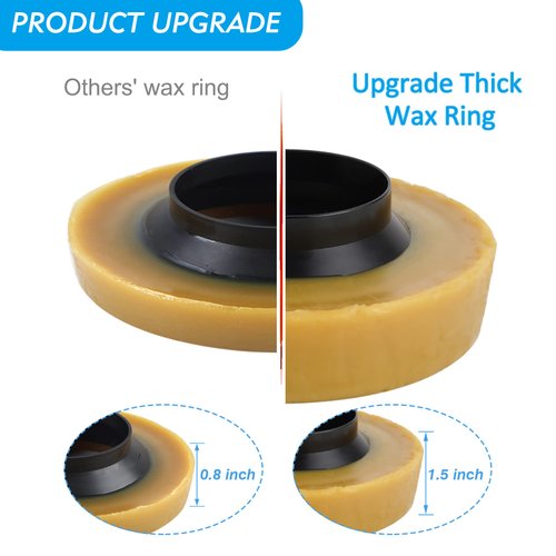 Hibbent Extra Thick Toilet Wax Ring, Toilet Bowl Wax Seal Kit with Closet Bolts, PE Flange and Extra Retainers, 40mm Thick Wax Ring Gasket for 3-inch/4-inch Waste line-Gas, Odor and Watertight Seal