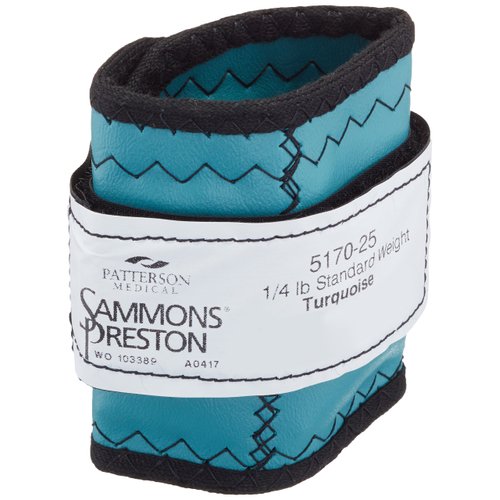 Sammons Preston - 81842 Cuff Weight, 0.25 lb, Turquoise, Velcro Strap & D-Ring Closure, Grommet for Easy Hanging, Lead Free Steel Ankle & Wrist Weights, For Strength Building & Injury Rehab, Sold Individually