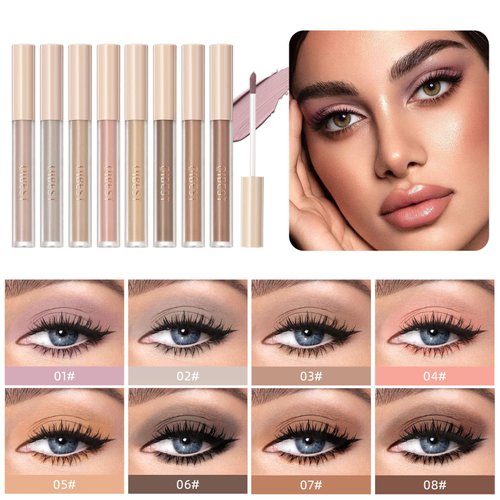 SUMEITANG 8 Colors Matte Liquid Eyeshadow Set, Neutral Naked Eyeshadow Smooth Lightweight High-pigmented Cream Brown Eye Shadow Stick Quick-Drying Waterproof Long Lasting Eye Makeup