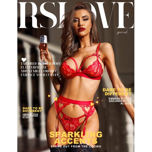 RSLOVE Women Lace Lingerie Set with Garter Belts Bralette and Panty Set Lace Teddy Babydoll Bodysuit Red M