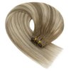 YoungSee 100G 14inch Weft Hair Extensions Balayage Sew in Hair Extensions Medium Brown Fading to Brown Mix Platinum Straight Weft Extensions Human Hair Balayage Hair Weft Extensions for Short 14Inch