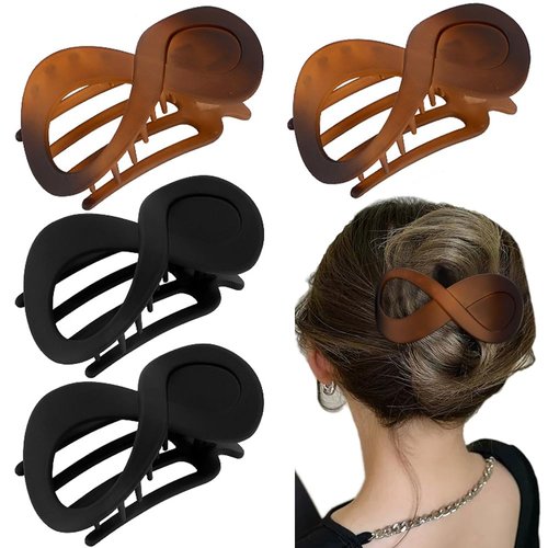 AHONEY Hair Clip, Flat Duckbill Clip for Women - Lay Down Claw Clips for Thick/Thin Hair - Black & Brown (4 Count, 3.3 inch) - Hair Accessories for Styling
