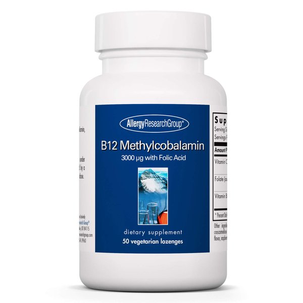 Allergy Research Group B12 Methylcobalamin Supplement - Vitamin B12 and Folate, with 400mcg Folic Acid, Pure, Vegetarian Lozenges - 50 Count