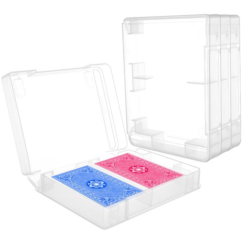 Xgood 4 PCS Plastic Playing Cards Boxes, Snaps Closed Empty Plastic Storage Box, 2 Decks Playing Card Case, Rectangle Playing Card Storage Clear Card Case for Business Trading Card Bridge Size Cards
