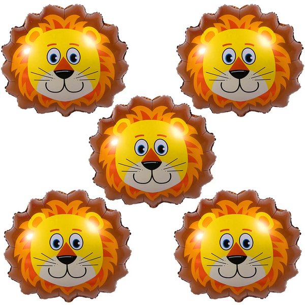 HORUIUS Lion Balloons Lion Shaped Foil Mylar Balloons for Baby Shower Kids' Boys Woodland Animals Theme Birthday Party Supplies Decorations 5PCS