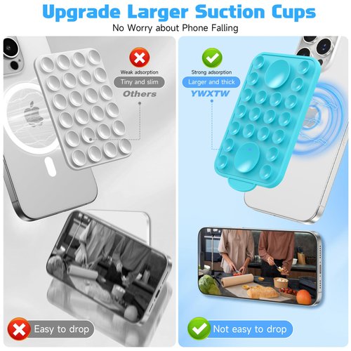 YWXTW Suction Phone Mount for MagSafe Case, Hands-Free Washable Removable Phone Suction Grip for iPhone 12/13/14/15/16 Pro Max/Pro/Plus/Mini, for Selfie Enthusiasts TikTok Trend Bathroom, Lake Blue