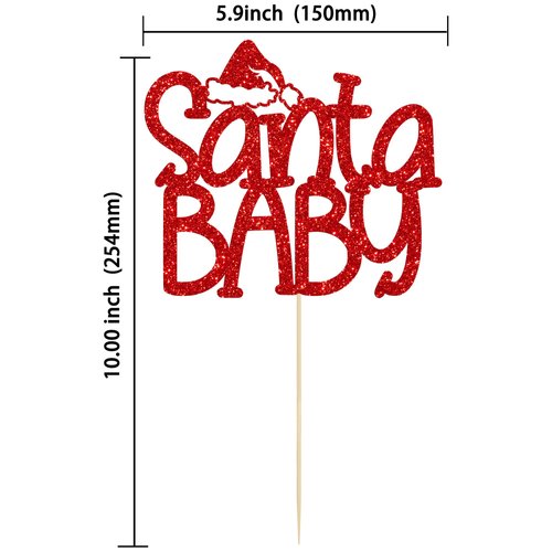 1Pc Christmas Santa Baby Cake Topper Glitter Christmas Santa Hat Baby Shower Cake Decoration for Merry Christmas Baby Shower Gender Reveal Kids Birthday Party Supplies