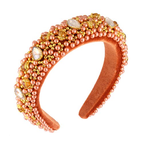 Rhinestone Pearl Headband Baroque Crystal Pearl Padded Hair Band Crystal Bejewelled Velvet Wide Hair Accessories for Women