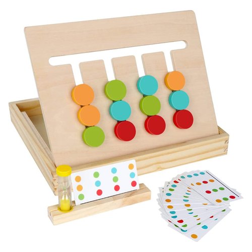 Montessori Learning Toys Slide Puzzle Color & Shape Matching Brain Teasers Logic Game Preschool Educational Wooden Toys for Kids Boys Girls Age 3 4 5 6 7 Years Old Airplane Travel Toys Birthday Gifts