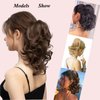 Dybst 12“Claw Curly Ponytail Extension Clip in Short Curl Wavy Pony Hair Extension Jaw Clip on Pony Tail Synthetic Short Wave Hairpiece for Women (#1B)