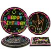 XJLANTTE Glow Neon Party Supplies - Glow in the Dark Happy Birthday Plates and Fluorescent Napkins for Blacklight Neon Party Decorations, Serves 20 Guests (1)