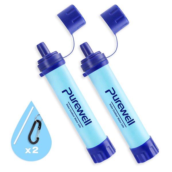 Purewell Outdoor Water Filter Personal Water Filtration Straw Emergency Survival Gear Water Purifier for Camping Hiking Climbing Backpacking