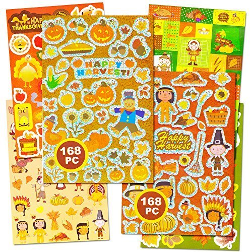 Thanksgiving Stickers Party Supplies Pack - Over 590 Autumn Harvest Stickers (Party Favors, Decorations)