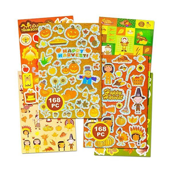 Thanksgiving Stickers Party Supplies Pack - Over 590 Autumn Harvest Stickers (Party Favors, Decorations)