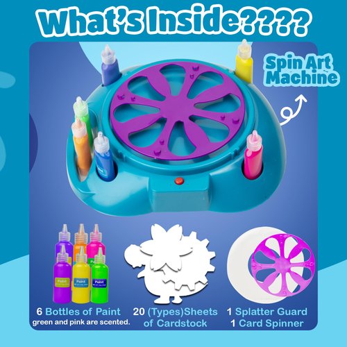 Spin Art Machine Variable Speed, Battery Operated Spinner - Paint Spinner with Splatter Guard, Washable Paint, Spin Art Kit, Art Design Card, Stem Toys, Kid Arts and Crafts, Girls Boys